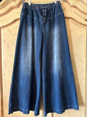 Bluevelvet Corset Top Wide Leg Flare Jeans - Dark Blue size Medium